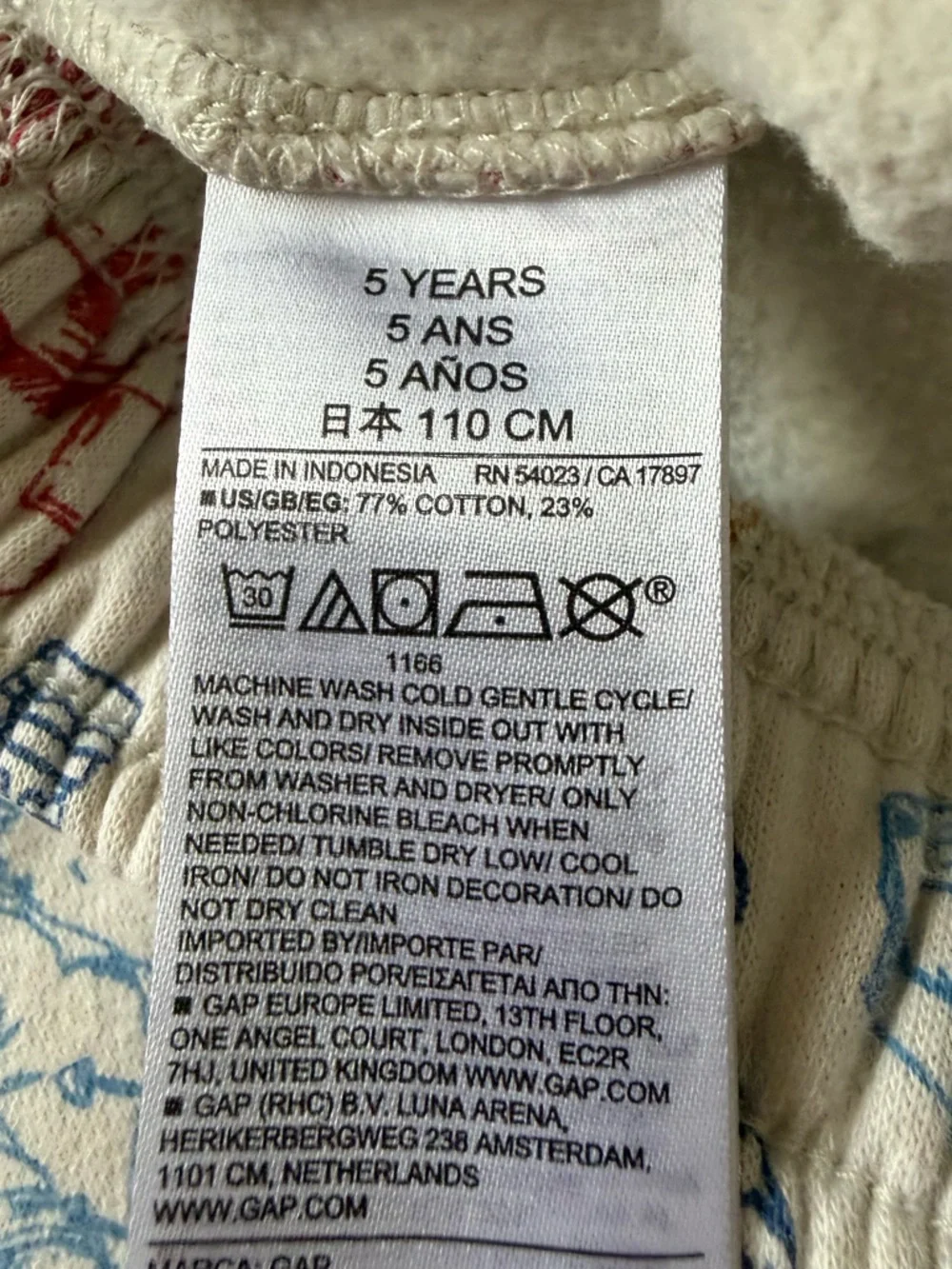 Paddington Bear Baby Gap Fleece Lined Jogger Pants‎ Size 5 Years